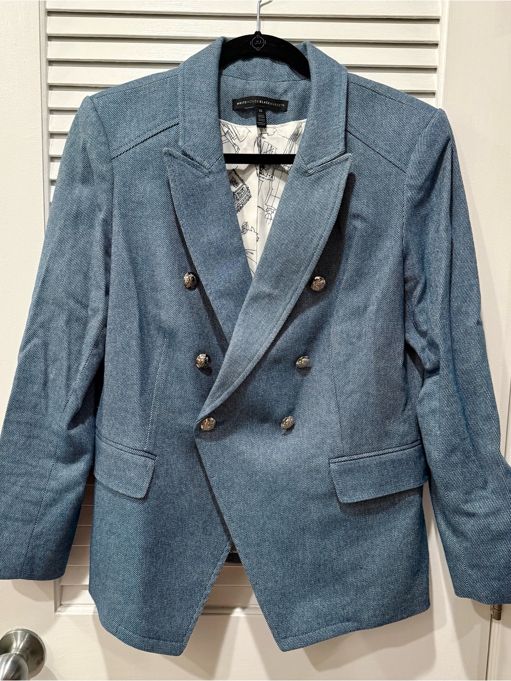 White House Black Market Double-Breasted Denim-Blue Blazer